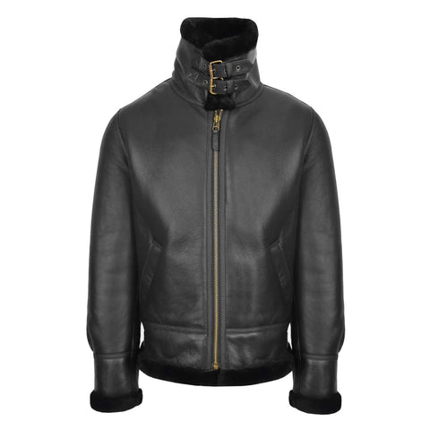 Maxkik Men's B3 Sheepskin Leather Jacket Black Classic Aviator Leather Coat
