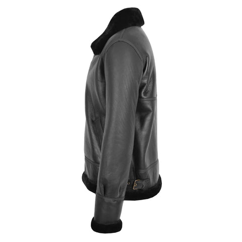 Maxkik Men's B3 Sheepskin Leather Jacket Black Classic Aviator Leather Coat