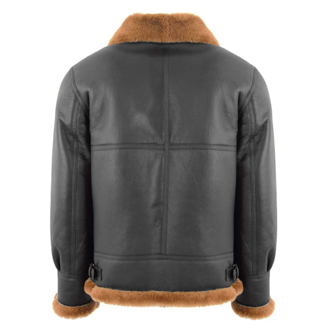 Maxkik Men's B3 Sheepskin Leather Jacket Brown Ginger Classic Aviator Leather Coat