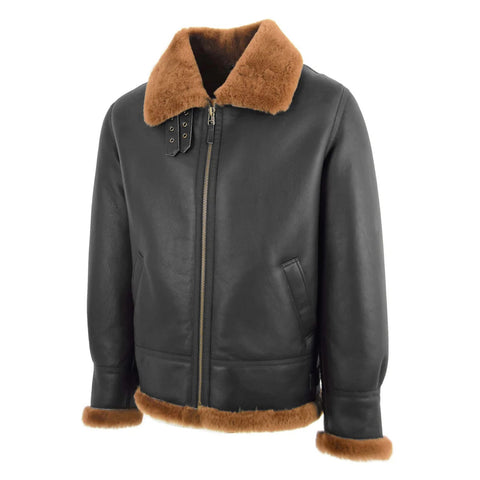 Maxkik Men's B3 Sheepskin Leather Jacket Brown Ginger Classic Aviator Leather Coat