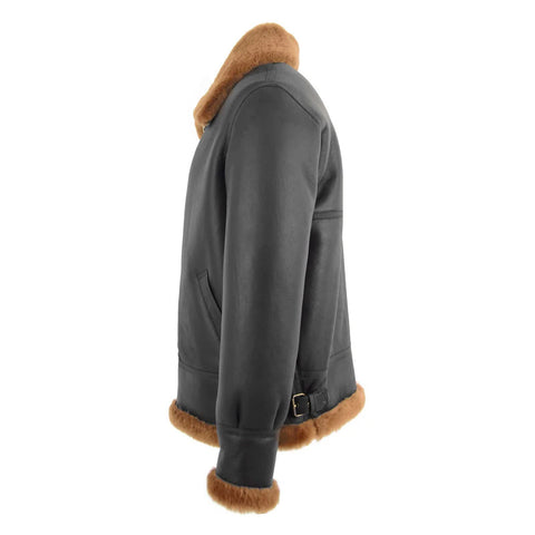 Maxkik Men's B3 Sheepskin Leather Jacket Brown Ginger Classic Aviator Leather Coat