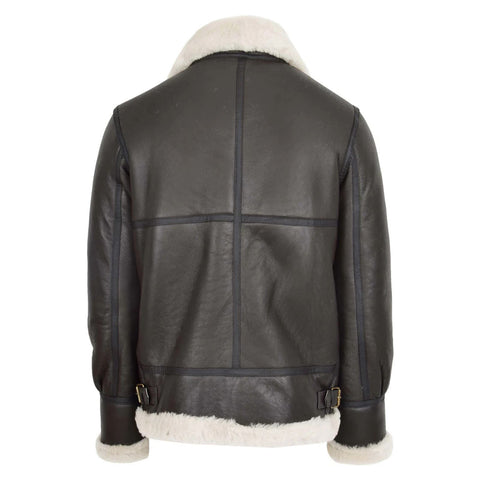 Maxkik Men's B3 Sheepskin Leather Jacket Brown White Classic Aviator Leather Coat