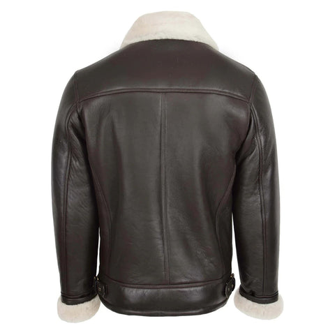 Maxkik Men’s Sheepskin Pilot Jacket Brown White Classic Aviator Flying Jacket