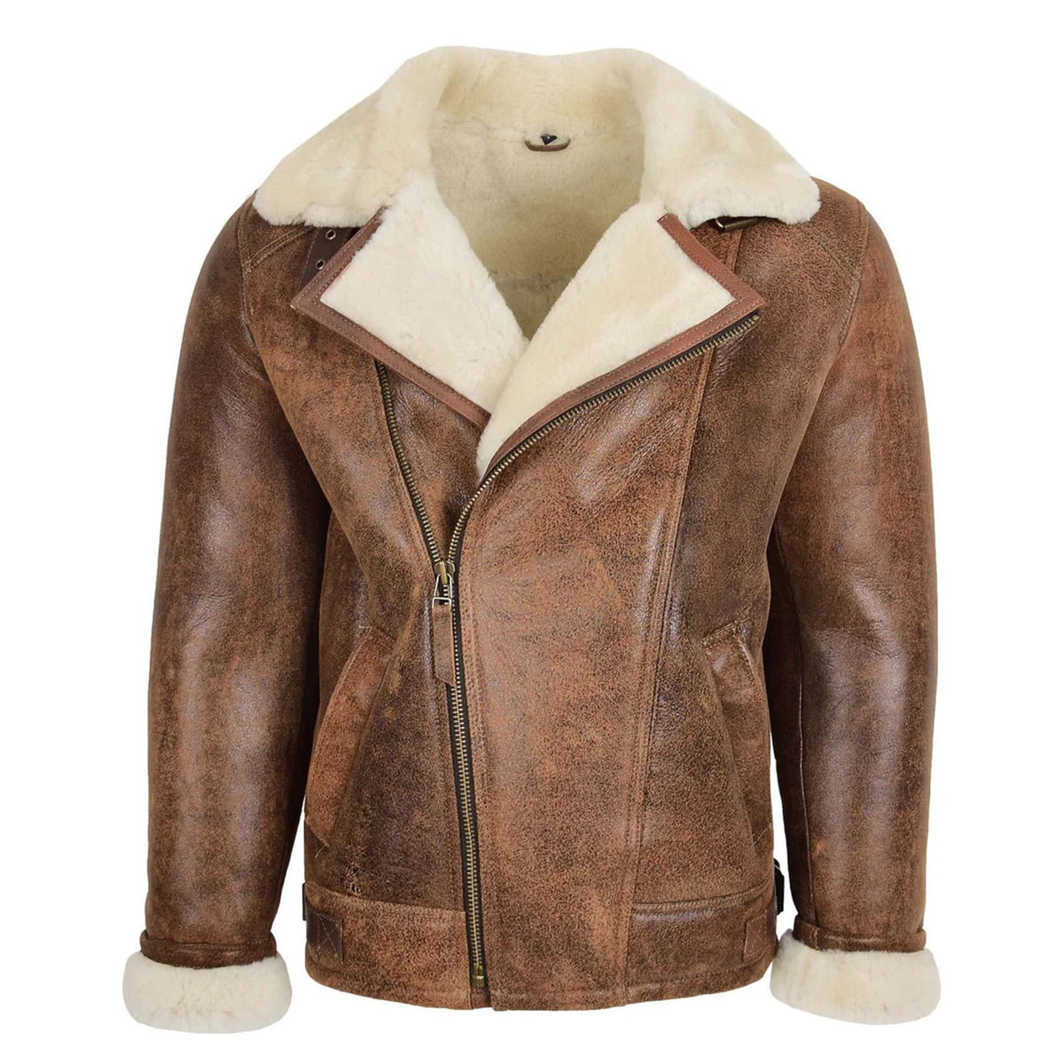 Maxkik Men’s Sheepskin Pilot Jacket Vintage Brown Classic Aviator Flying Jacket
