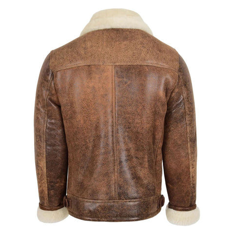 Maxkik Men’s Sheepskin Pilot Jacket Vintage Brown Classic Aviator Flying Jacket