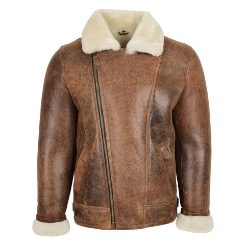 Maxkik Men’s Sheepskin Pilot Jacket Vintage Brown Classic Aviator Flying Jacket