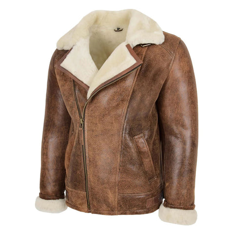 Maxkik Men’s Sheepskin Pilot Jacket Vintage Brown Classic Aviator Flying Jacket