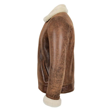 Maxkik Men’s Sheepskin Pilot Jacket Vintage Brown Classic Aviator Flying Jacket