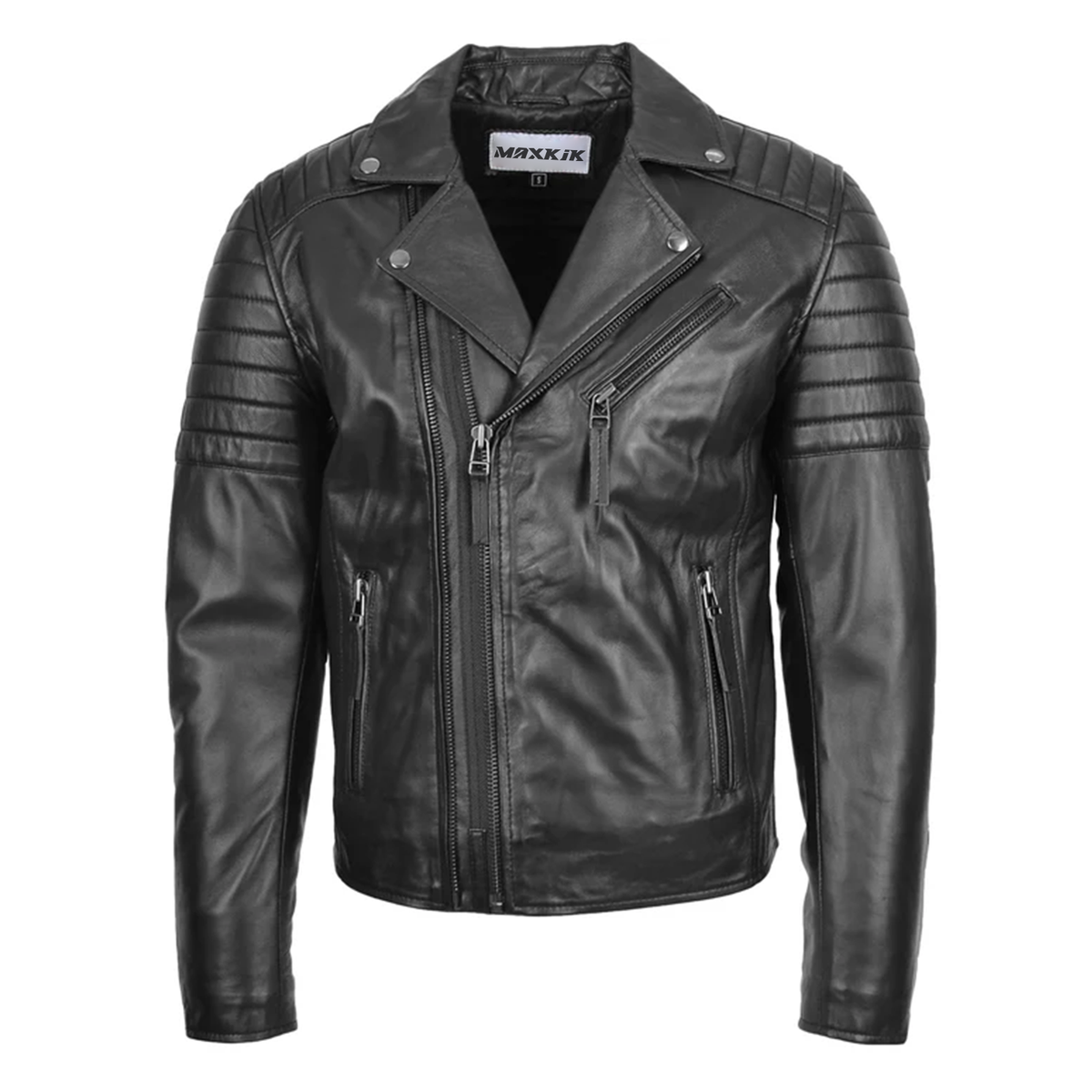 Maxkik Men’s Biker Leather Jacket Dual Zip Hook Black Motorcycle Jacket