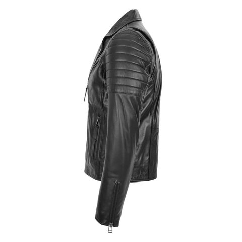 Maxkik Men’s Biker Leather Jacket Dual Zip Hook Black Motorcycle Jacket