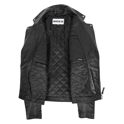 Maxkik Men’s Biker Leather Jacket Dual Zip Hook Black Motorcycle Jacket