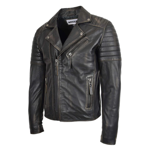 Maxkik Men’s Biker Leather Jacket Dual Zip Hook Rub Off Motorcycle Jacket