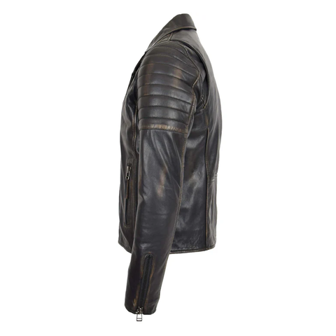 Maxkik Men’s Biker Leather Jacket Dual Zip Hook Rub Off Motorcycle Jacket