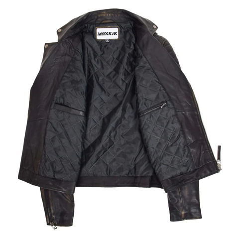 Maxkik Men’s Biker Leather Jacket Dual Zip Hook Rub Off Motorcycle Jacket