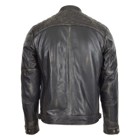 Maxkik Men’s Biker Leather Jacket Standing Collar Vintage Brown Jacket