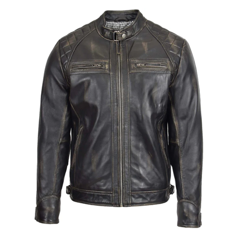 Maxkik Men’s Biker Leather Jacket Standing Collar Vintage Brown Jacket