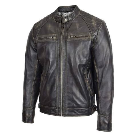Maxkik Men’s Biker Leather Jacket Standing Collar Vintage Brown Jacket