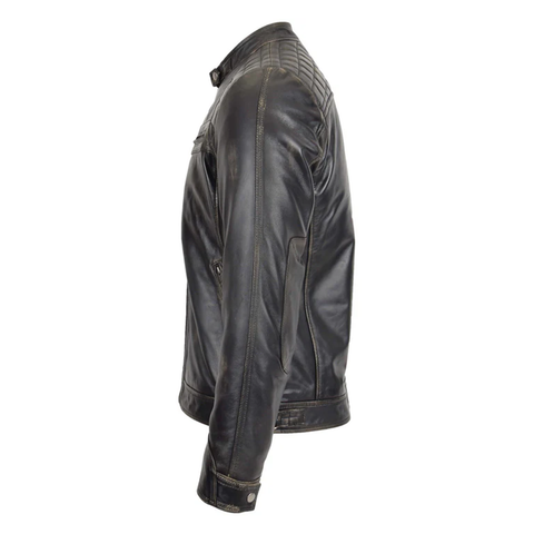 Maxkik Men’s Biker Leather Jacket Standing Collar Vintage Brown Jacket