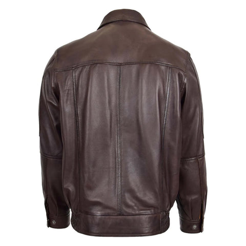 Maxkik Men’s Brown Leather Bomber Jacket Classic Blouson Style
