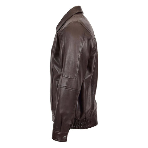 Maxkik Men’s Brown Leather Bomber Jacket Classic Blouson Style