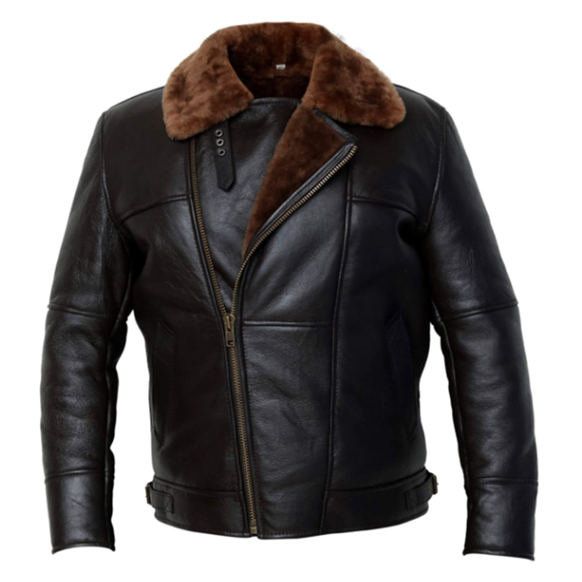 Maxkik Men’s Black RAF B3 Leather Bomber Jacket Brown Fur Flying Aviator Style