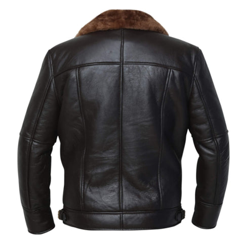 Maxkik Men’s Black RAF B3 Leather Bomber Jacket Brown Fur Flying Aviator Style