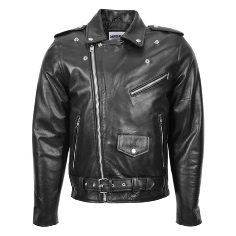 Maxkik Men’s Brando Leather Biker Jacket Black Heavy Duty Motorcycle Jacket