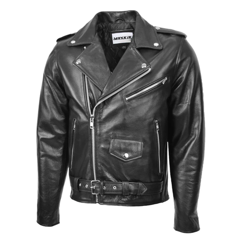 Maxkik Men’s Brando Leather Biker Jacket Black Heavy Duty Motorcycle Jacket