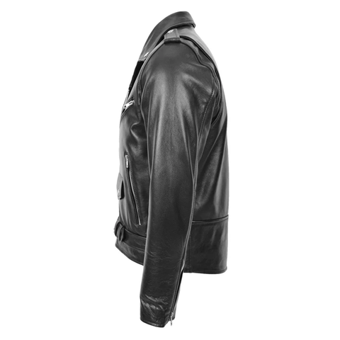 Maxkik Men’s Brando Leather Biker Jacket Black Heavy Duty Motorcycle Jacket