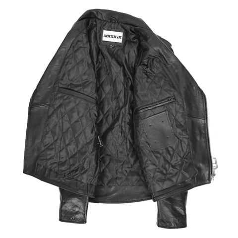 Maxkik Men’s Brando Leather Biker Jacket Black Heavy Duty Motorcycle Jacket