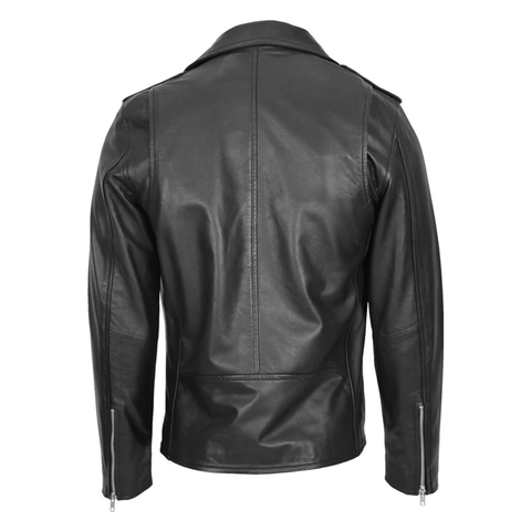 Maxkik Men’s Brando Leather Biker Jacket Black Heavy Duty Motorcycle Coat