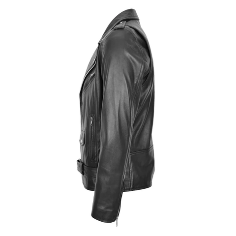Maxkik Men’s Brando Leather Biker Jacket Black Heavy Duty Motorcycle Coat