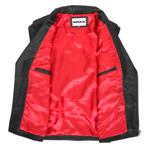 Maxkik Men’s Brando Leather Biker Jacket Black Heavy Duty Motorcycle Coat