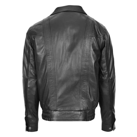 Maxkik Men’s Leather Bomber Blouson Jacket Black Soft Leather Casual Jacket