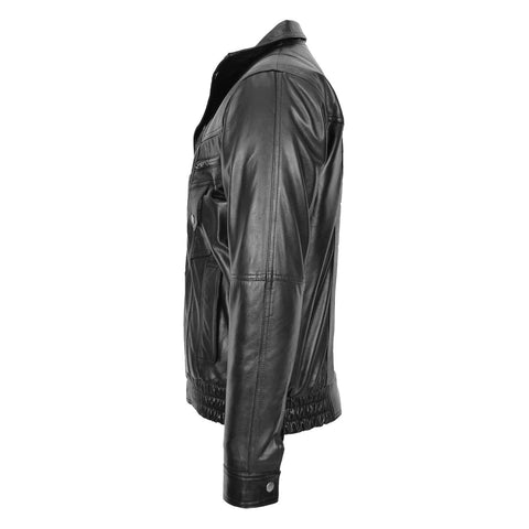 Maxkik Men’s Leather Bomber Blouson Jacket Black Soft Leather Casual Jacket