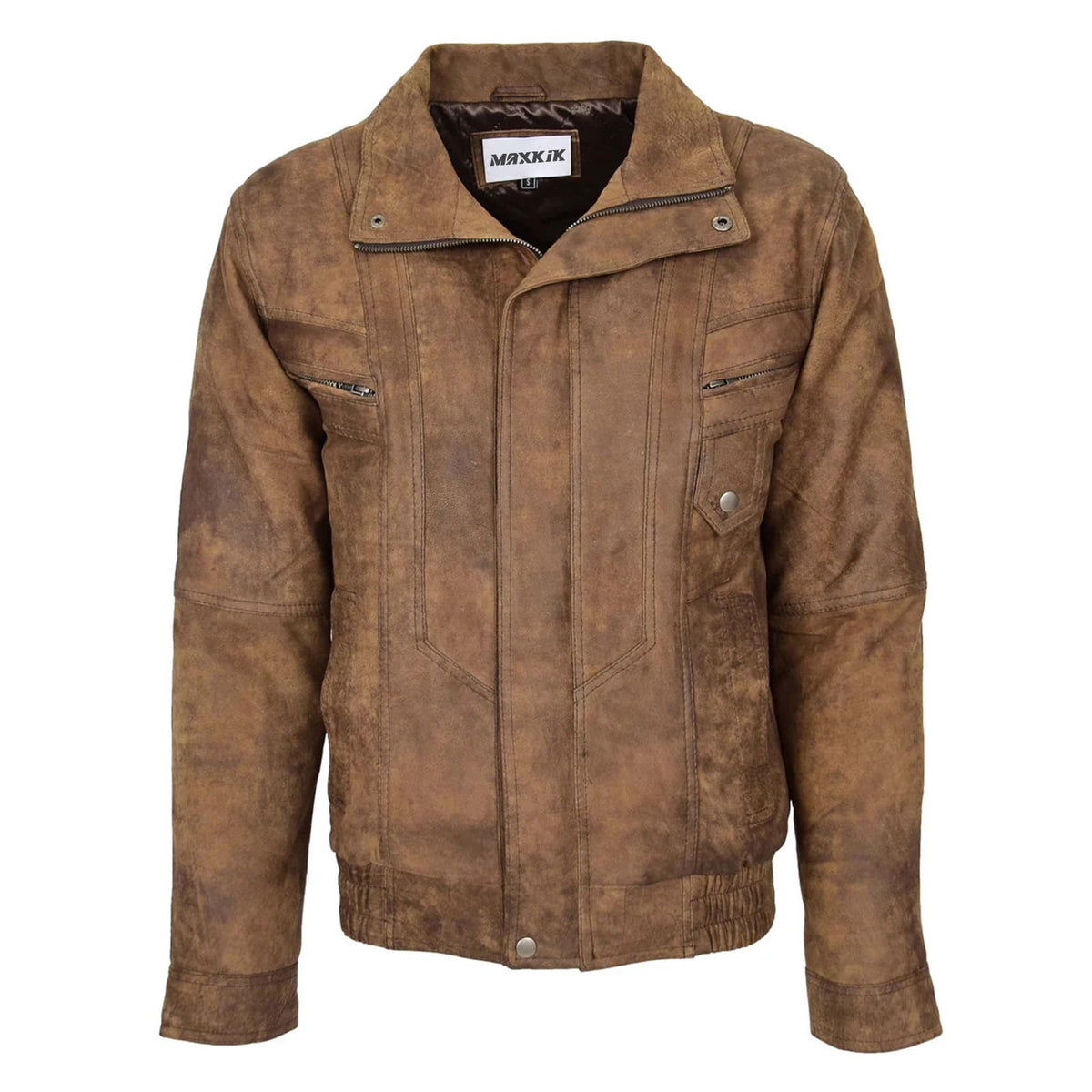 Maxkik Men’s Leather Bomber Blouson Jacket Brown Soft Leather Casual Jacket