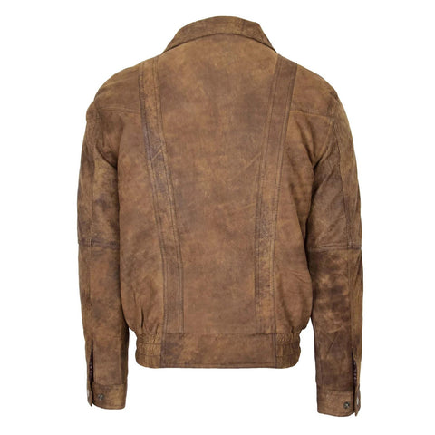 Maxkik Men’s Leather Bomber Blouson Jacket Brown Soft Leather Casual Jacket