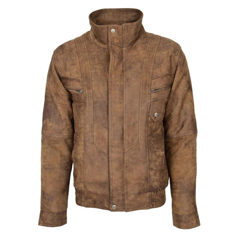Maxkik Men’s Leather Bomber Blouson Jacket Brown Soft Leather Casual Jacket