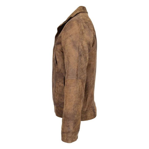 Maxkik Men’s Leather Bomber Blouson Jacket Brown Soft Leather Casual Jacket