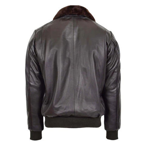 Maxkik Men’s Leather Bomber Jacket G-1 Aviator Style Brown Leather Jacket