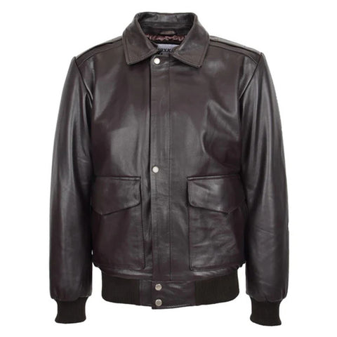 Maxkik Men’s Leather Bomber Jacket G-1 Aviator Style Brown Leather Jacket