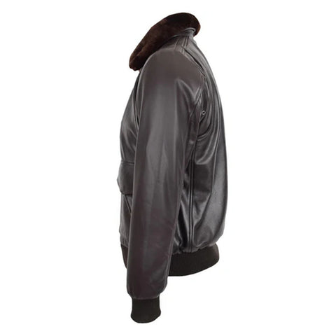 Maxkik Men’s Leather Bomber Jacket G-1 Aviator Style Brown Leather Jacket