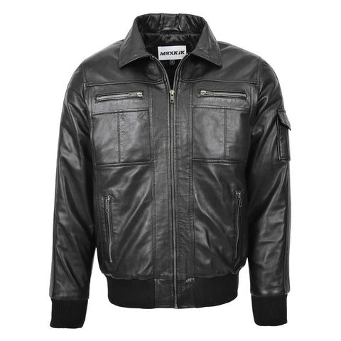 Maxkik Mens Leather Bomber Jacket with Hoodie Black Leather Jacket