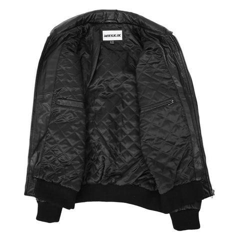 Maxkik Mens Leather Bomber Jacket with Hoodie Black Leather Jacket