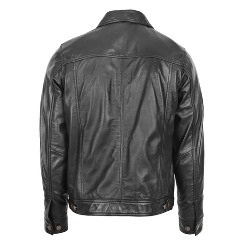 Maxkik Men’s Rider Leather Jacket Black Casual Button Leather Coat