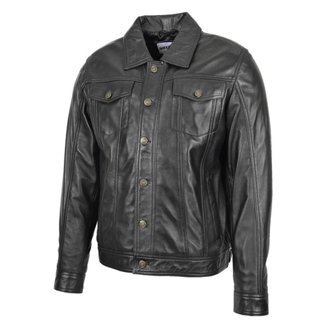 Maxkik Men’s Rider Leather Jacket Black Casual Button Leather Coat