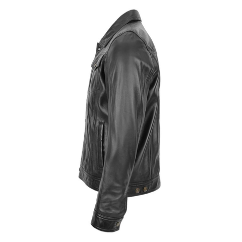 Maxkik Men’s Rider Leather Jacket Black Casual Button Leather Coat