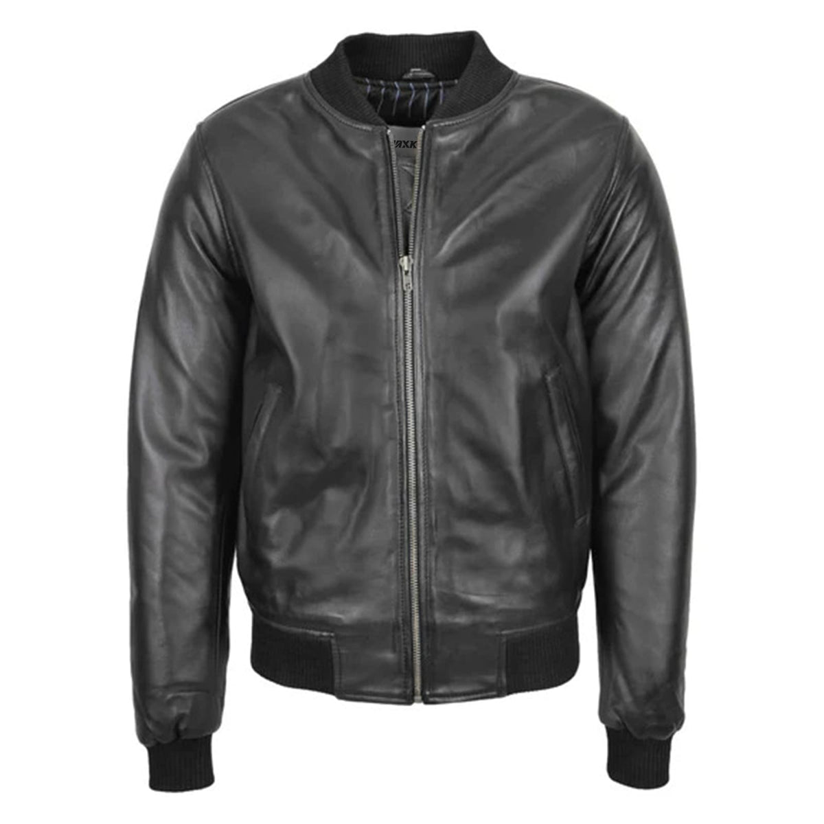 Maxkik Men’s Leather MA-1 Bomber Jacket Black Leather Flight Jacket