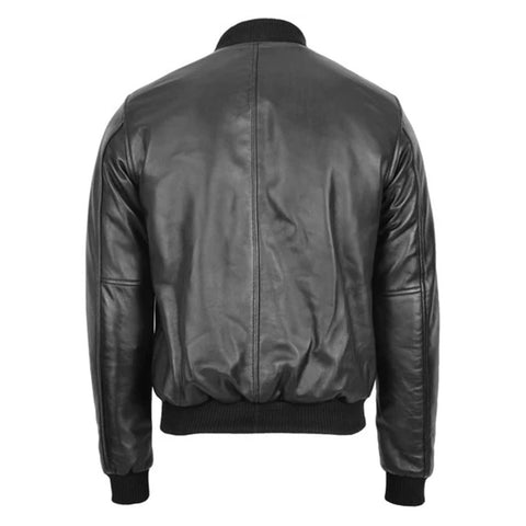 Maxkik Men’s Leather MA-1 Bomber Jacket Black Leather Flight Jacket