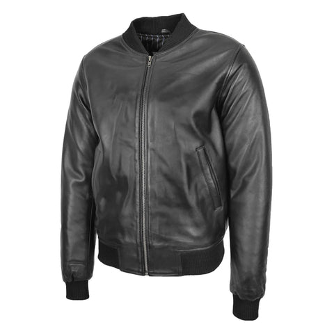 Maxkik Men’s Leather MA-1 Bomber Jacket Black Leather Flight Jacket